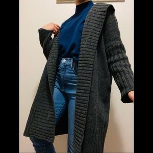 [SOLD] NWOT Oversized Open Front Hooded Cardigan (Charcoal Grey, One Size)